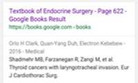 استناد به مقاله  آقاي دكتر محمدبهگام شادمهردركتاب Text book of Endocrine Surgery توسط  انتشارات Saunders 